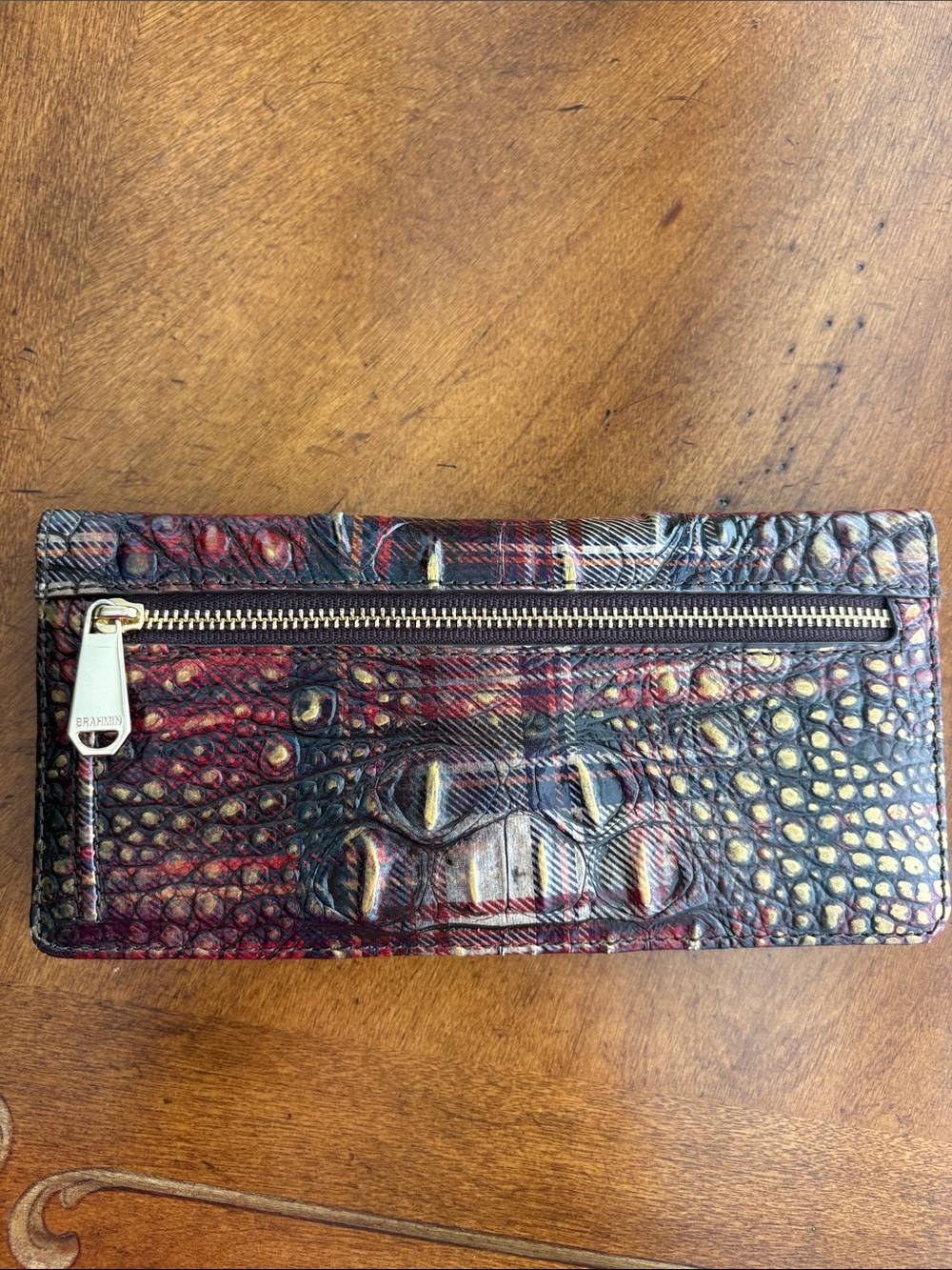 Brahmin Ady Wallet Flannel Melbourne Plaid Croc Embossed Leather Bifold - Picture 4 of 16